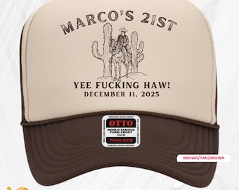 Customized Birthday Trucker Hat, Personalized 21st Birthday Boy Trucker Cap, Custom Birthday Trucker Hat, Vintage Cowboy Theme Trucker Hat