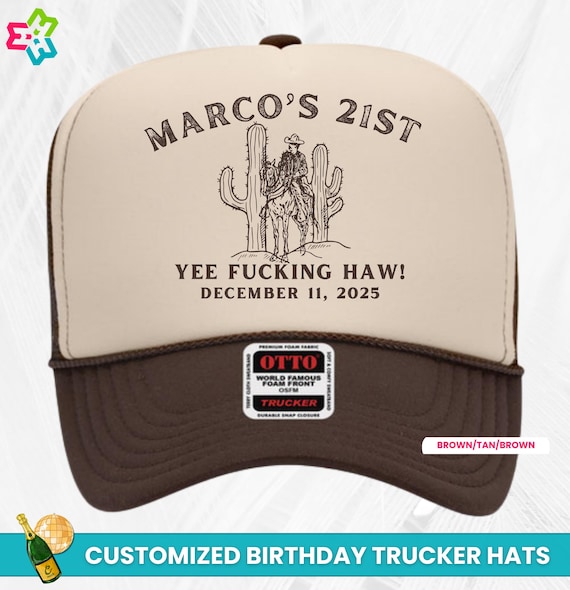 Customized Birthday Trucker Hat, Personalized 21st Birthday Boy Trucker Cap, Custom Birthday Trucker Hat, Vintage Cowboy Theme Trucker Hat