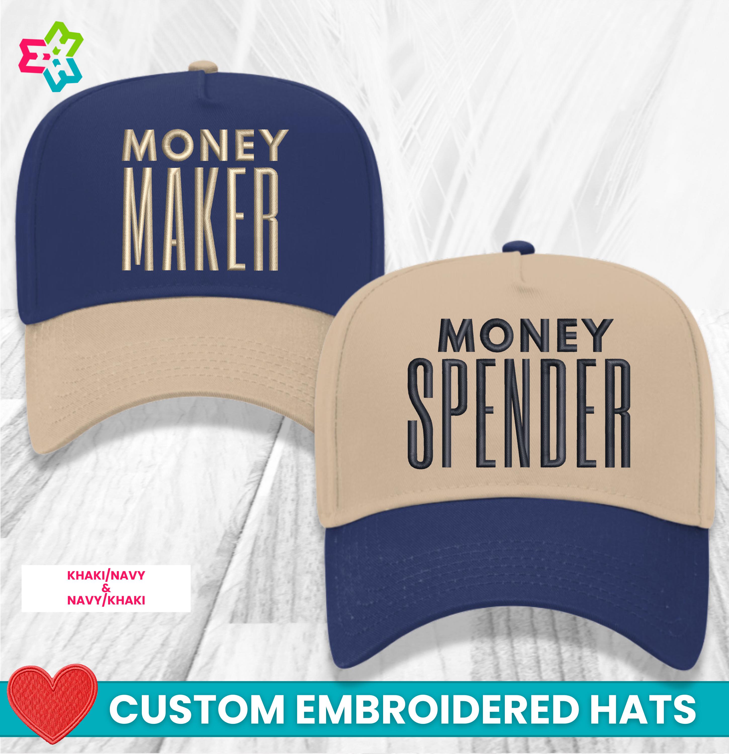 Money Maker & Money Spender Hats – Funny Couple Embroidered 