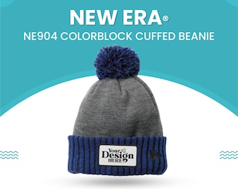Embroidered Patch Beanies, Custom Winter Hats, Color block Cuffed Beanie,  NE904 Customized Logo or Text Hats