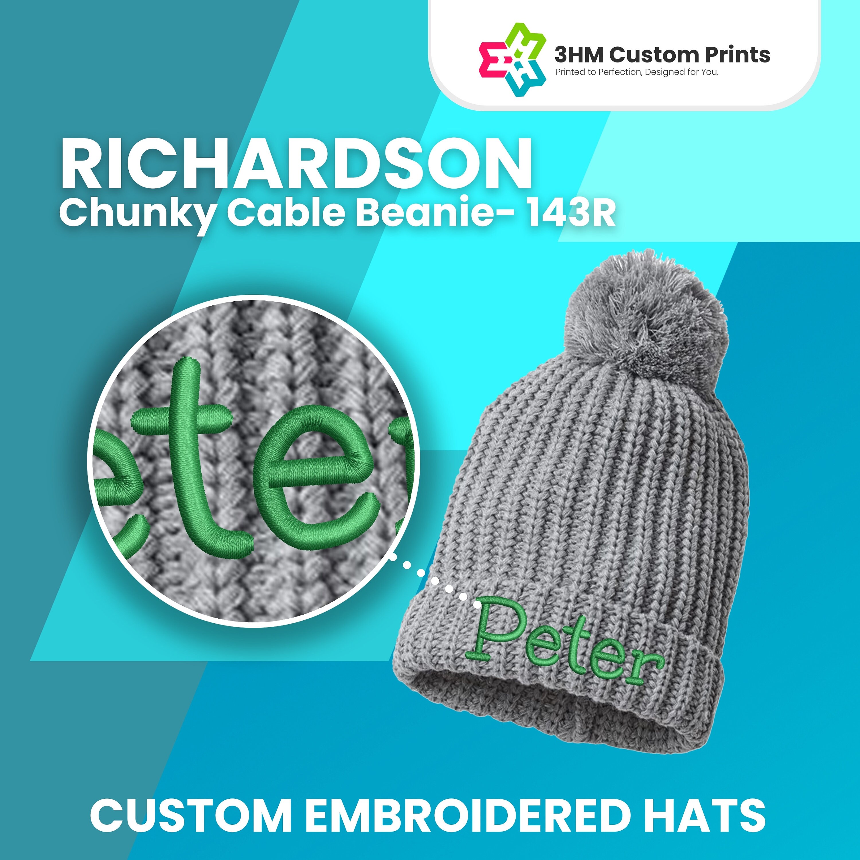 Embroidered Beanies, Custom Winter Hats, Chunky Cable Beanie 