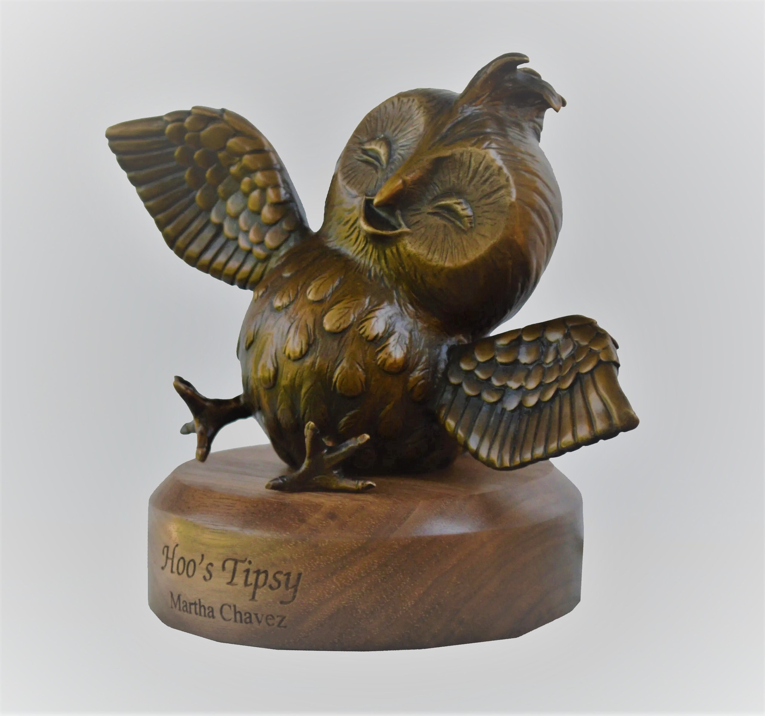 Bronze Owl Sculpture - "Hoo's Tipsy" by Martha Chavez