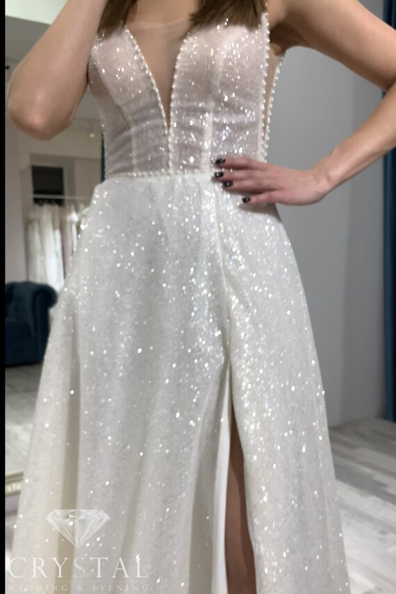 glitter a line wedding dress