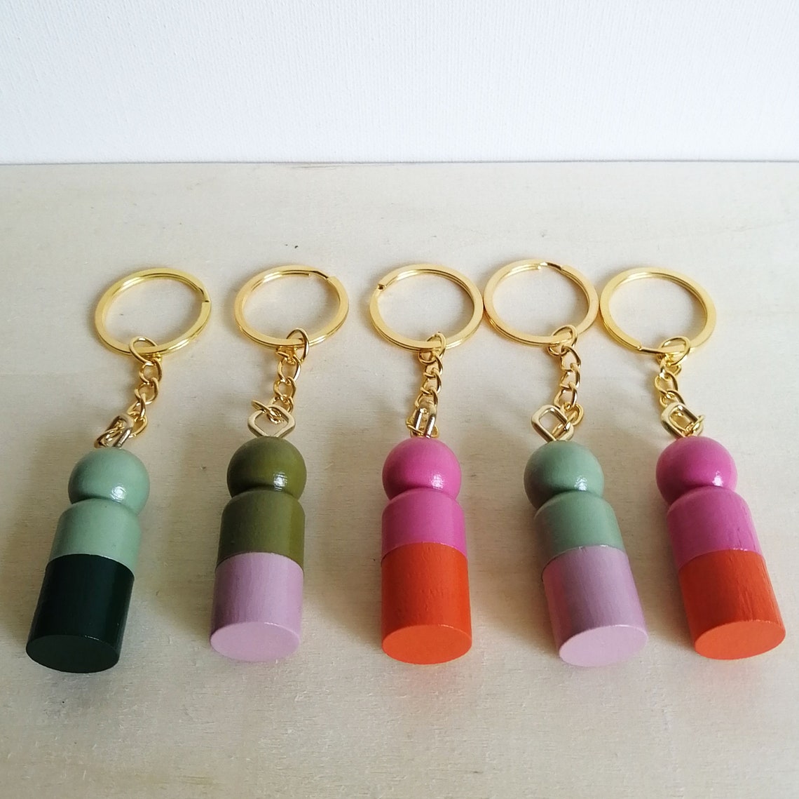 Peg doll keychain Boho keyring Teacher gift Housewarming Etsy