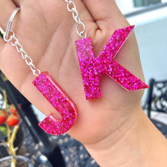 Glitter Bomb Letter Keychain Etsy