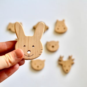 Wooden set of 8 animal magnets for kids Funny animal fridge magnets Natural kitchen decor - Set of 8