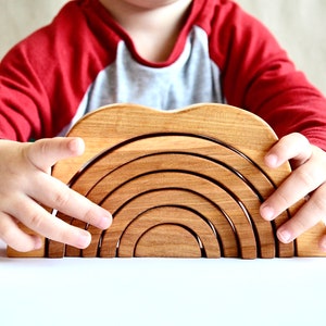 Wooden rainbow stacker toy Waldorf natural arches Wooden nursery decor