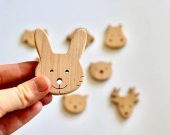 Wooden set of 8 animal magnets for kids Funny animal fridge magnets Natural kitchen decor - Set of 8