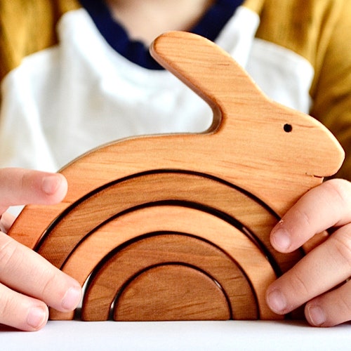 Wooden Easter Bunny Basket Stuffer Push Toy Personalized Gift Etsy