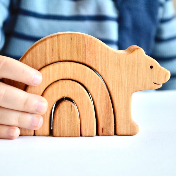 Wooden bear stacking toy Bear animal puzzle wooden balance toy