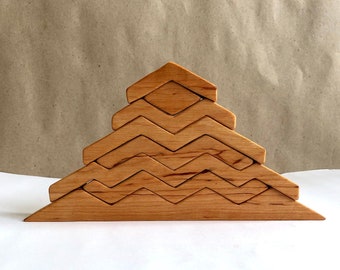 Wooden educational pyramid for toddler Pyramid puzzle pre-school toy Sculptural Natural wooden block set