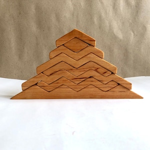 Wooden educational pyramid for toddler Pyramid puzzle pre-school toy Sculptural Natural wooden block set