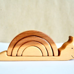 Wooden snail stacking toy Waldorf natural arch Animal puzzle balance toy
