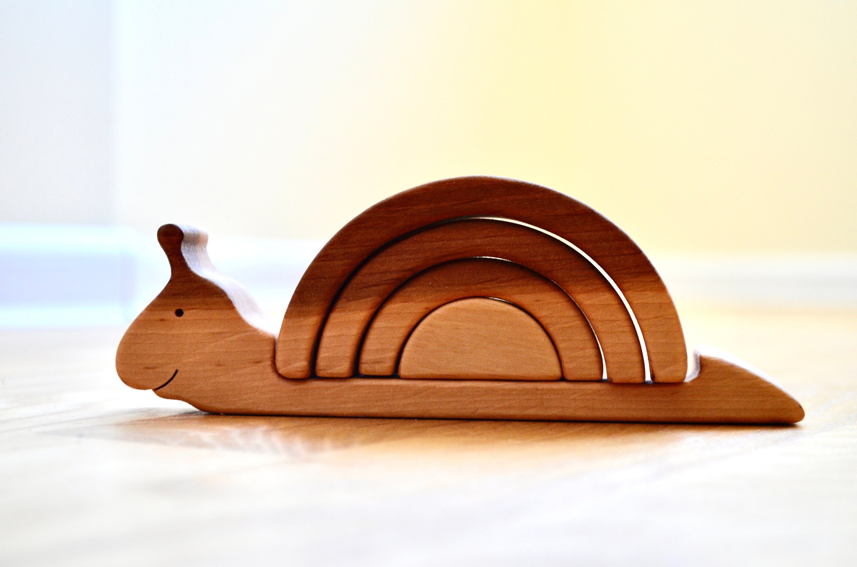 Wooden Snail Stacking Toy Waldorf Natural Arch Animal Puzzle Etsy