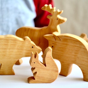 Wooden waldorf forest animal set of 8 toys Natural wooden balance toy