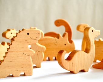 Wooden dinosaur set Wooden toy for toddler Organic educational toy