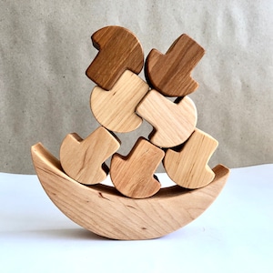 Wooden balance toy Wooden pyramid game Natural educational gift for toddler