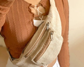 Handmade bumbag, money belt, fanny pack for Unisex in sand beige.