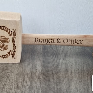 Tapping hammer beer tapping hammer beer hammer wooden hammer personalized or individually engraved beer beer glass personalized gift