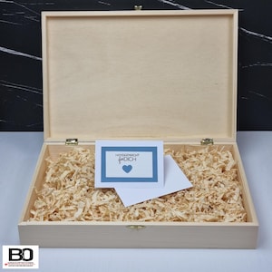 Houten kist, houten kist, multifunctionele kist met dennenkrullen en cadeaubon 335 x 225 x 60