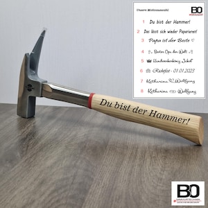 Hamer met gravering, lathamer, timmermanshamer, gepersonaliseerd gereedschap, struisvogelhamer