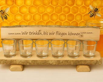 Rustic beekeeper's bench personalized | Schnapps bench for beekeepers with 6 glasses