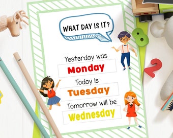 Printable Days of The Week Chart, Homeschooling, Preschool, Kindergarten, Montessori Printable