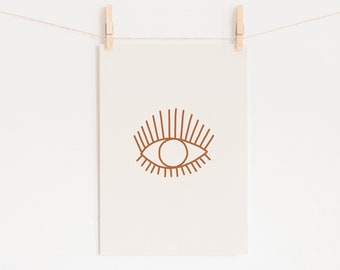 Evil Eye Wall Art, Line Art Eye, Boho Eye Print, Abstract Wall Art, Evil Eye, Line Drawing Eye, Art Print, Terracotta Print, Bedroom Decor