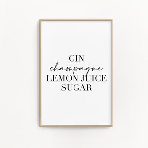 Gin Champagne afdrukbaar, Bar Cart Print, Bar Art, Bar Decor, Wanddecoratie, interieur, decoratie-ideeën, digitaal afdrukbaar