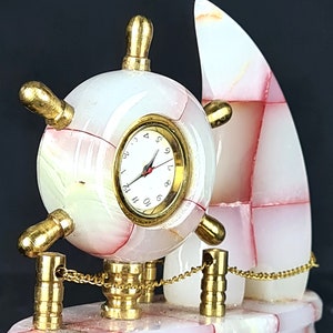 Horloge de table de bateau de marbre rose, horloge de table de marbre, horloge de table de navire, horloge de table d’Onyx