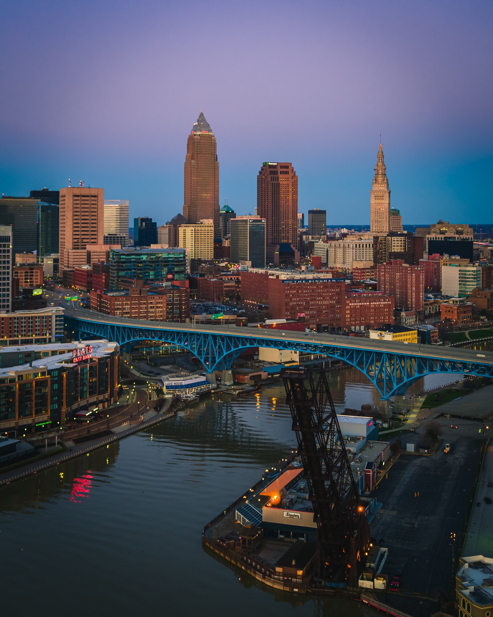 Downtown Cleveland Aerial Skyline Twighlight View With Flats Etsy