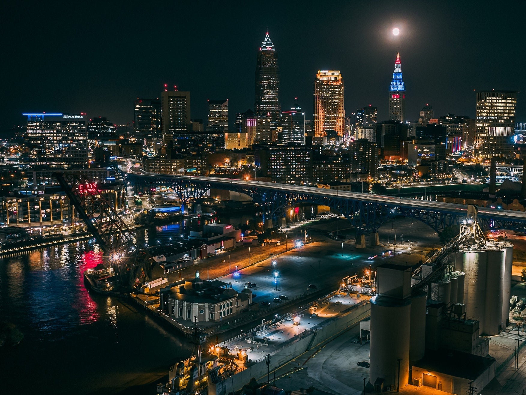 Canvas Print of Downtown Cleveland Skyline Panorama at Nighttime - Etsy