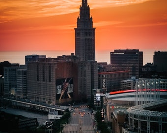 Poster of Terminal Tower Downtown Cleveland at Sunset