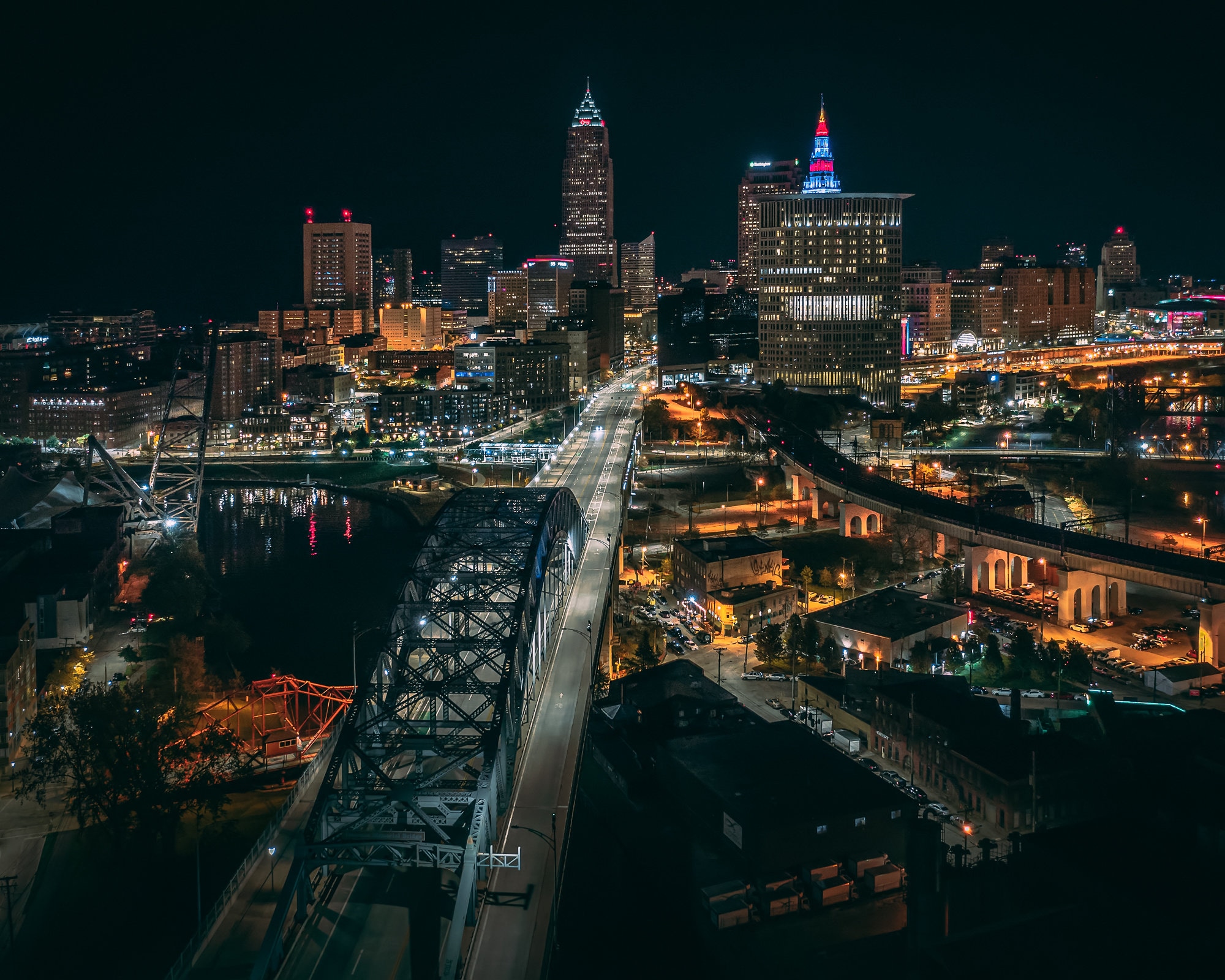 Canvas Print Downtown Cleveland Skyline At Night Etsy