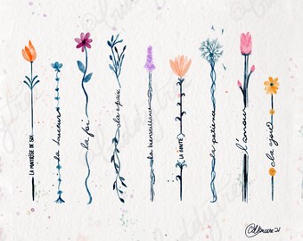 Fruits of the Spirit (French) Garden Watercolor print Bible gift for friends, mom, sister