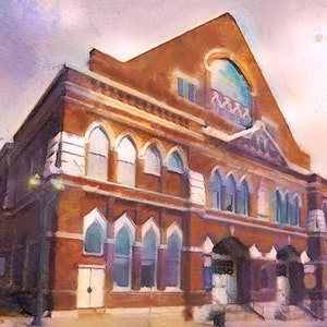 Ryman Auditorium peinture, impression aquarelle numérique - Nashville collection emblématique monument