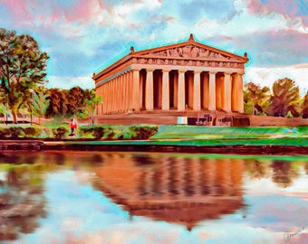 The Parthenon Nashville painting, digital watercolor print - Nashville iconic landmark collection