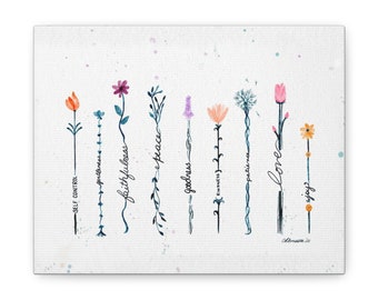 Fruits of the Spirit watercolor print-on wrapped canvas Bible gift mom, sister, nursery, wedding, baptism