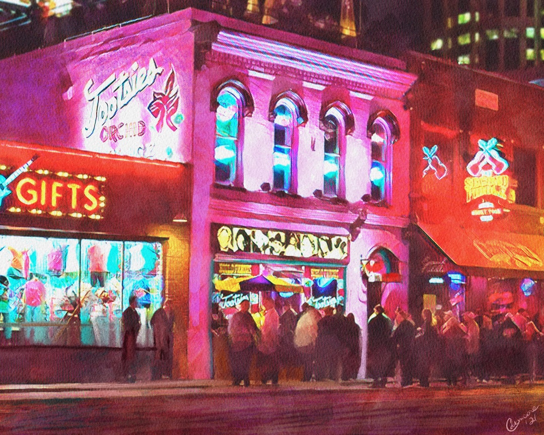 Tootsie's Orchid Lounge Nashville Painting, Digital Watercolor