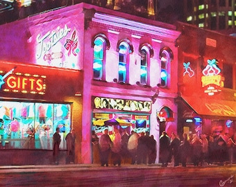 Tootsie’s Orchid Lounge Nashville painting, digital watercolor print - Nashville iconic landmark collection