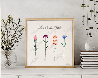 Watercolor Garden Personalized watercolor style print -grandmother, nana, aunt, gifts
