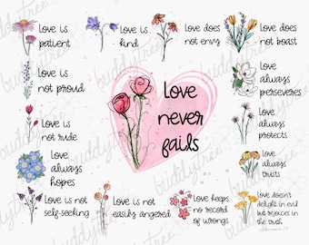 Love is…1 Cor 13 Digital Watercolor print-Bible gift for friends, mom, sister, wedding