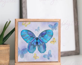 Semicolon Blue Butterfly “Your story isn’t over” 5"x5" or 8"x8" print.  Mental health awareness, inspiration, gift