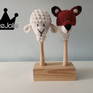 Crocheted samba ball sheep and fox, toy instrument image 1