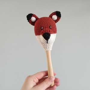 Crocheted samba ball sheep and fox, toy instrument Vos