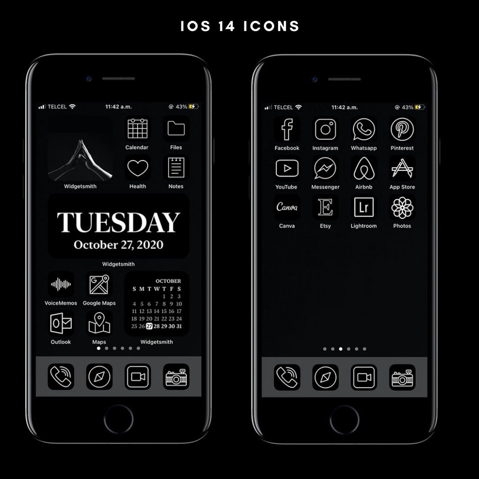 200 Ios 14 App Icons Black Aesthetic for Home Screen Ios14 - Etsy