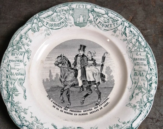 Antique ironstone series ware faience tin glazed plate from B&Cie Criel et Montereau with motto