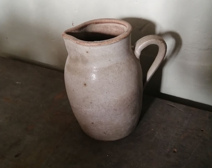 Antique French fired earthenware glazed pitcher or jug