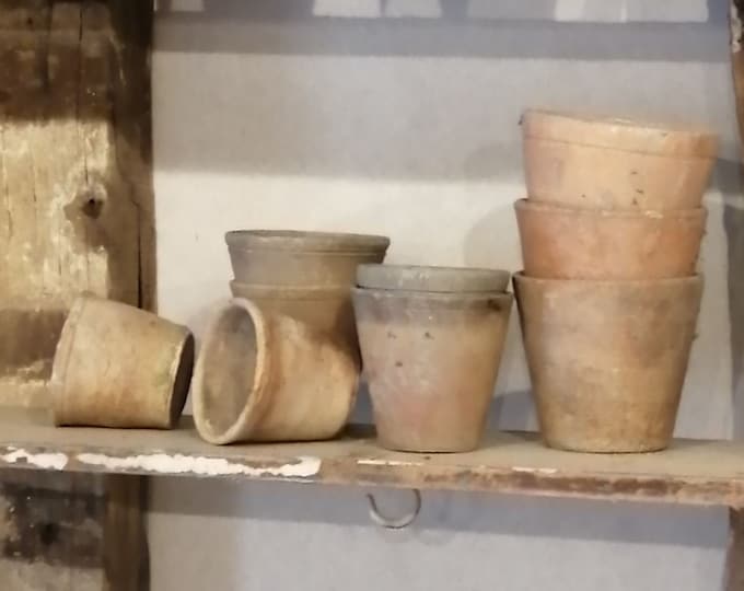 Antique French mini terracotta pots set of 3
