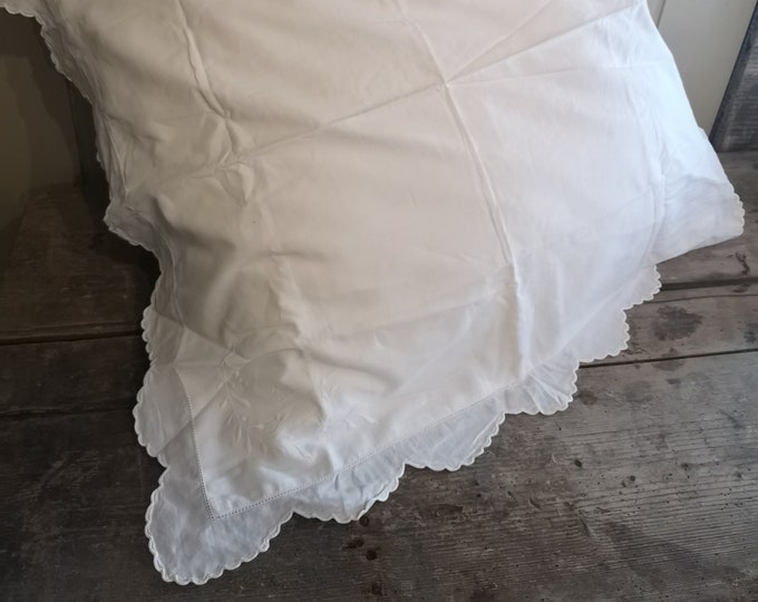 Antique French very fine pure cotton lawn embroidered pillow sham or cushion cover